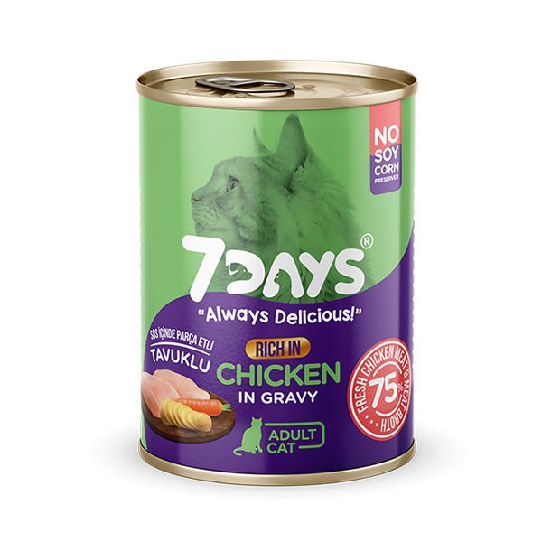 7Days Tahılsız Taze Tavuklu Soslu Yetişkin Kedi Konservesi 415 Gr