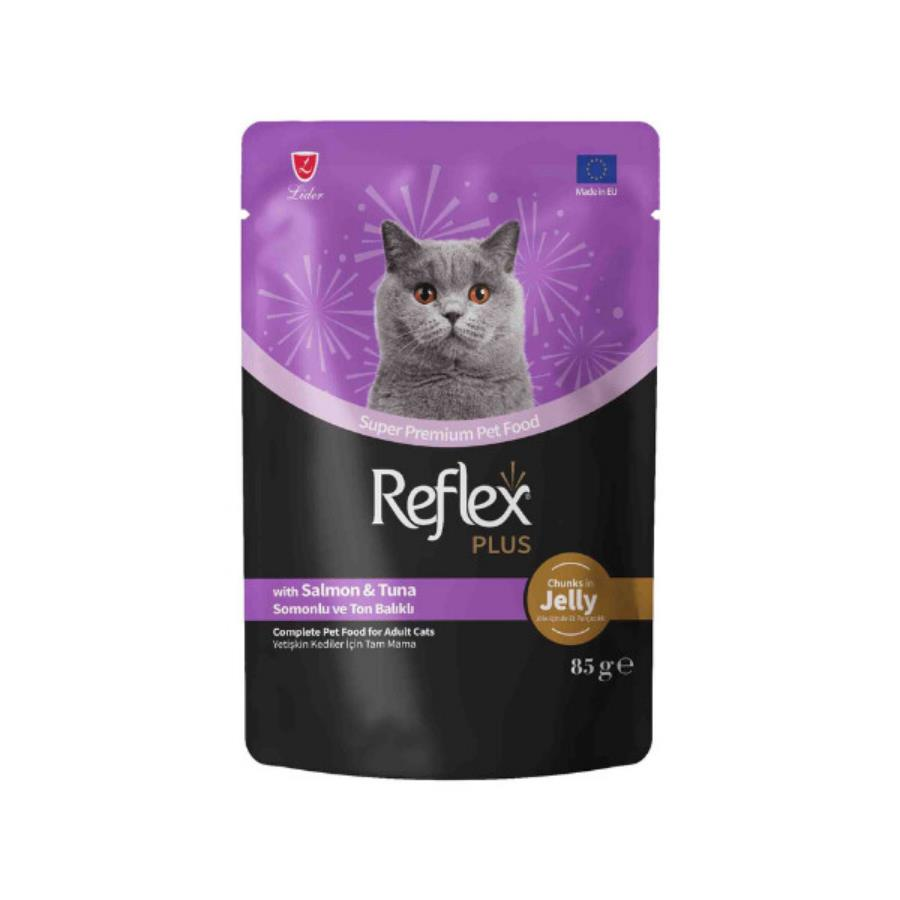 Reflex Plus Jöle İçinde Somonlu ve Ton Balıklı Yetişkin Kedi Konservesi 85 Gr