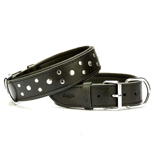 Doggie Comfort Deri Rivetli Köpek Boyun Tasması Medium Siyah 4x52-60 Cm