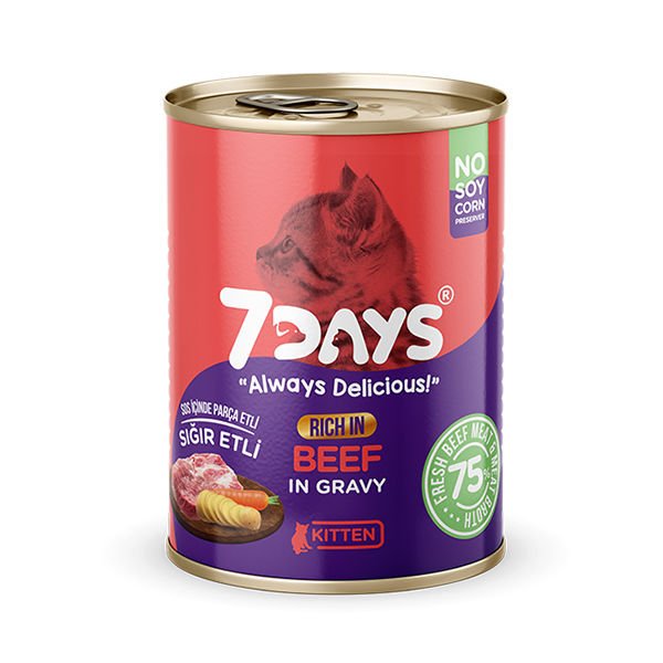 7Days Tahılsız Taze Sığır Etli Soslu Yavru Konserve Kedi Maması 415 Gr
