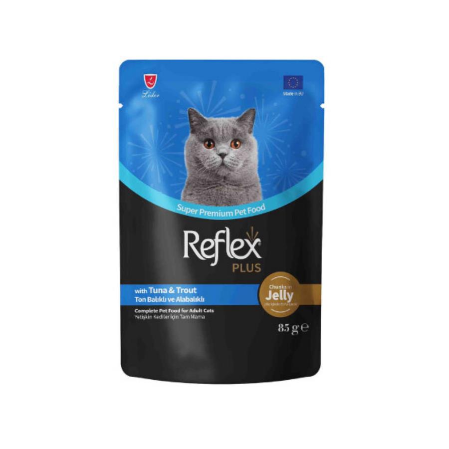 Reflex Plus Jöle İçinde Parça Ton Balıklı ve Alabalıklı Yetişkin Kedi Konservesi 85 Gr