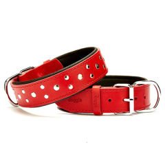 Doggie Comfort Deri Rivetli Köpek Boyun Tasması Large Kırmızı 4x57-65 Cm