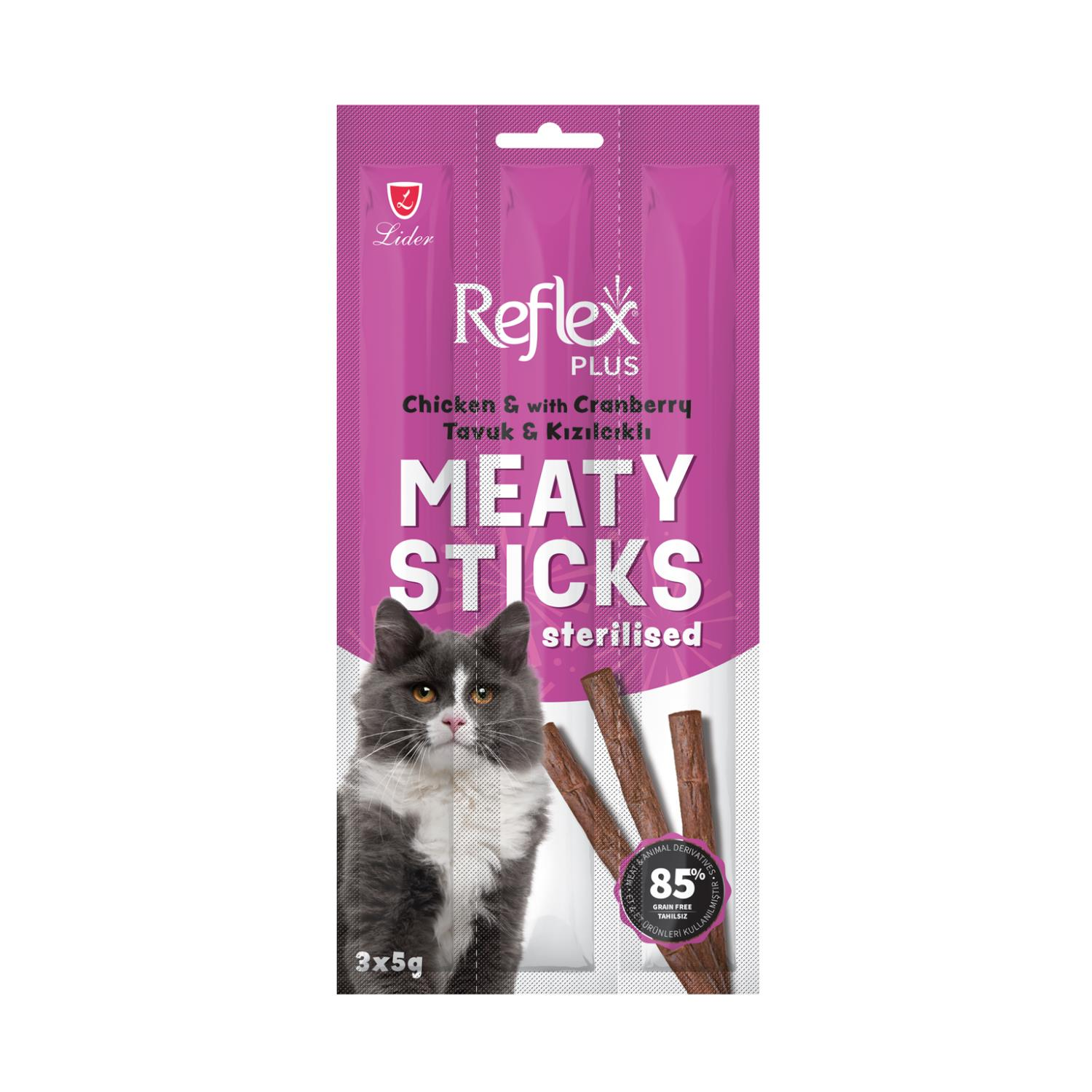 Reflex Plus Tavuklu ve Kızılcıklı Kısırlaştırılmış Kedi Ödül Çubuğu 3 X 5 gr