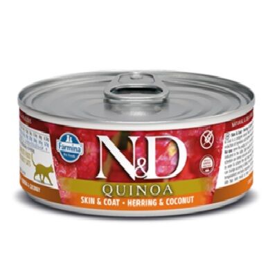 N&D Quinoa Skin&Coat Ringa Balığı Hindistan Cevizi Kedi Konservesi 80 Gr