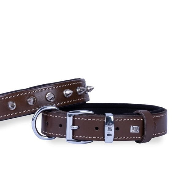 Doggie Comfort Deri Çivili Köpek Boyun Tasması Medium Kahverengi 3x42-50 Cm