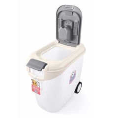 Catidea Tekerlekli Mama Saklama Kabı 2 Kapaklı 10-12 Kg Krem
