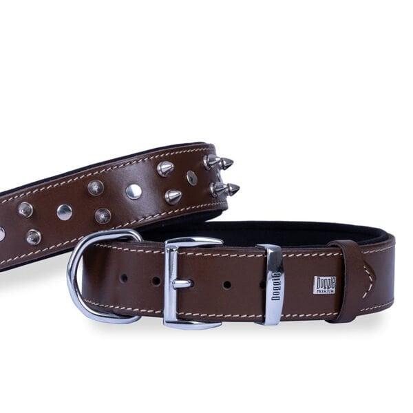 Doggie Comfort Deri Çivili Köpek Boyun Tasması Medium Kahverengi 4x52-60 Cm