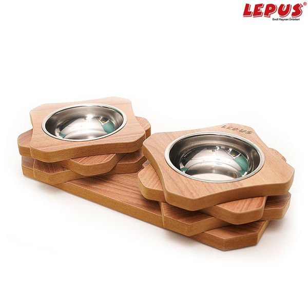 Lepus Prizma İkili Ahşap Köpek Mama ve Su Kabı 21x43x8 Cm