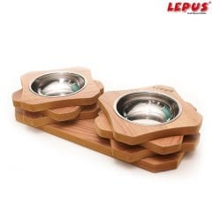 Lepus Prizma İkili Ahşap Köpek Mama ve Su Kabı 21x43x8 Cm