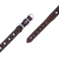 Doggie Comfort Deri Nazar Boncuklu Köpek Boyun Tasması Small Kahverengi 2x30-35 Cm