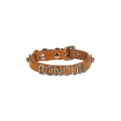 Cattie İsimlikli El Yapımı Gerçek Deri Kedi Boyun Tasması Small Camel 1x16-20 Cm