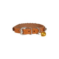 Cattie İsimlikli El Yapımı Gerçek Deri Kedi Boyun Tasması Small Camel 1x16-20 Cm