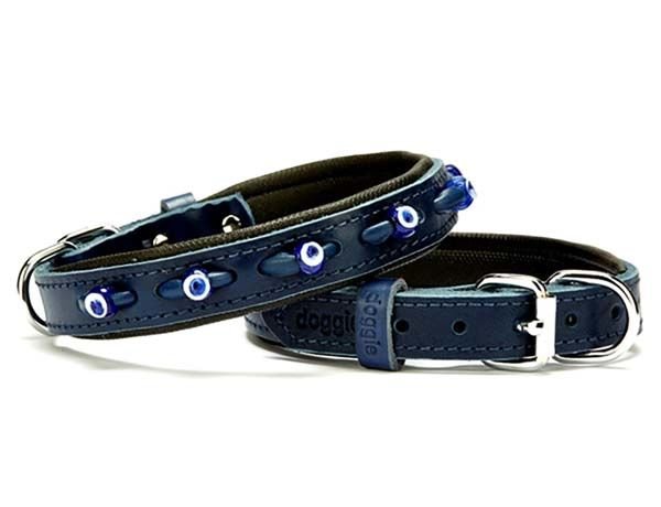 Doggie Comfort Deri Nazar Boncuklu Köpek Boyun Tasması Medium Mavi 2x35-40 Cm