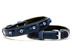 Doggie Comfort Deri Nazar Boncuklu Köpek Boyun Tasması Medium Mavi 2x35-40 Cm