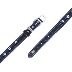 Doggie Comfort Deri Nazar Boncuklu Köpek Boyun Tasması Medium Siyah 2.5x37-45 Cm