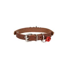Cattie İsimlikli El Yapımı Gerçek Deri Kedi Boyun Tasması Medium Kahverengi 1x19-23 Cm