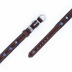 Doggie Comfort Deri Nazar Boncuklu Köpek Boyun Tasması Medium Kahverengi 2.5x37-45 Cm