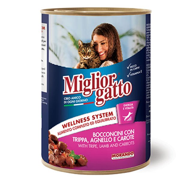 Miglior Kuzu ve İşkembe Havuçlu Yetişkin Konserve Kedi Maması 405 Gr