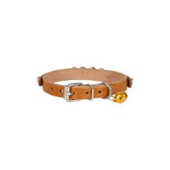 Cattie İsimlikli El Yapımı Gerçek Deri Kedi Boyun Tasması Medium Camel 1x19-23 Cm