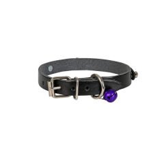 Cattie İsimlikli El Yapımı Gerçek Deri Kedi Boyun Tasması Large Siyah 1.2x23-27 Cm