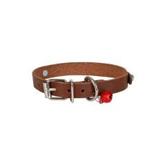 Cattie İsimlikli El Yapımı Gerçek Deri Kedi Boyun Tasması Large Kahverengi 1.2x23-27 Cm