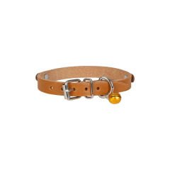 Cattie İsimlikli El Yapımı Gerçek Deri Kedi Boyun Tasması Large Camel 1.2x23-27 Cm