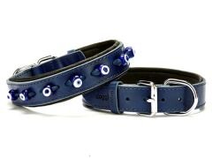 Doggie Comfort Deri Nazar Boncuklu Köpek Boyun Tasması Medium Mavi 3x42-50 Cm