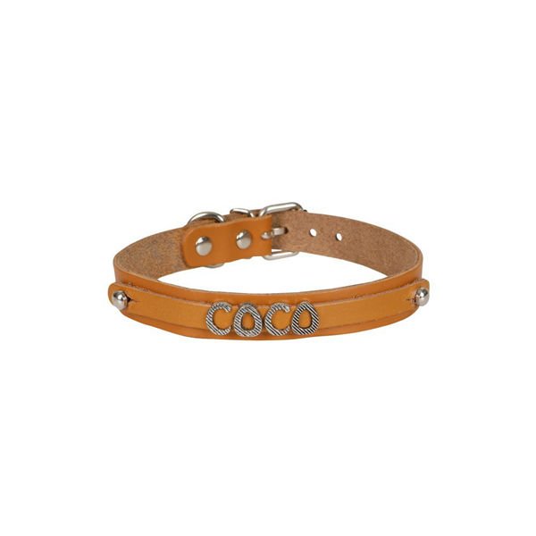 Cattie İsimlikli El Yapımı Gerçek Deri Kedi Boyun Tasması Xlarge Camel 1.5x26-30 Cm