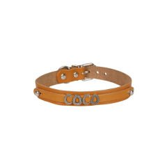 Cattie İsimlikli El Yapımı Gerçek Deri Kedi Boyun Tasması Xlarge Camel 1.5x26-30 Cm