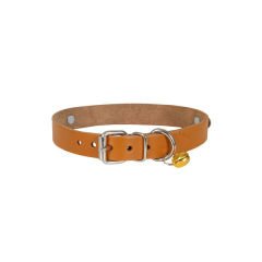 Cattie İsimlikli El Yapımı Gerçek Deri Kedi Boyun Tasması Xlarge Camel 1.5x26-30 Cm