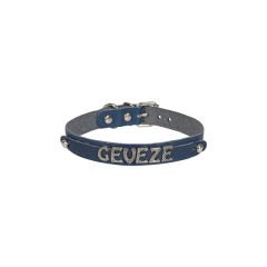Cattie İsimlikli El Yapımı Gerçek Deri Kedi Boyun Tasması Xlarge Royal Mavi 1.5x26-30 Cm