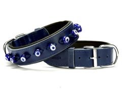 Doggie Comfort Deri Nazar Boncuklu Köpek Boyun Tasması Small Mavi 4x47-55 Cm