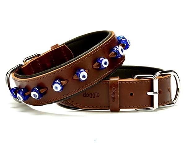 Doggie Comfort Deri Nazar Boncuklu Köpek Boyun Tasması Medium Kahverengi 4x52-60 Cm