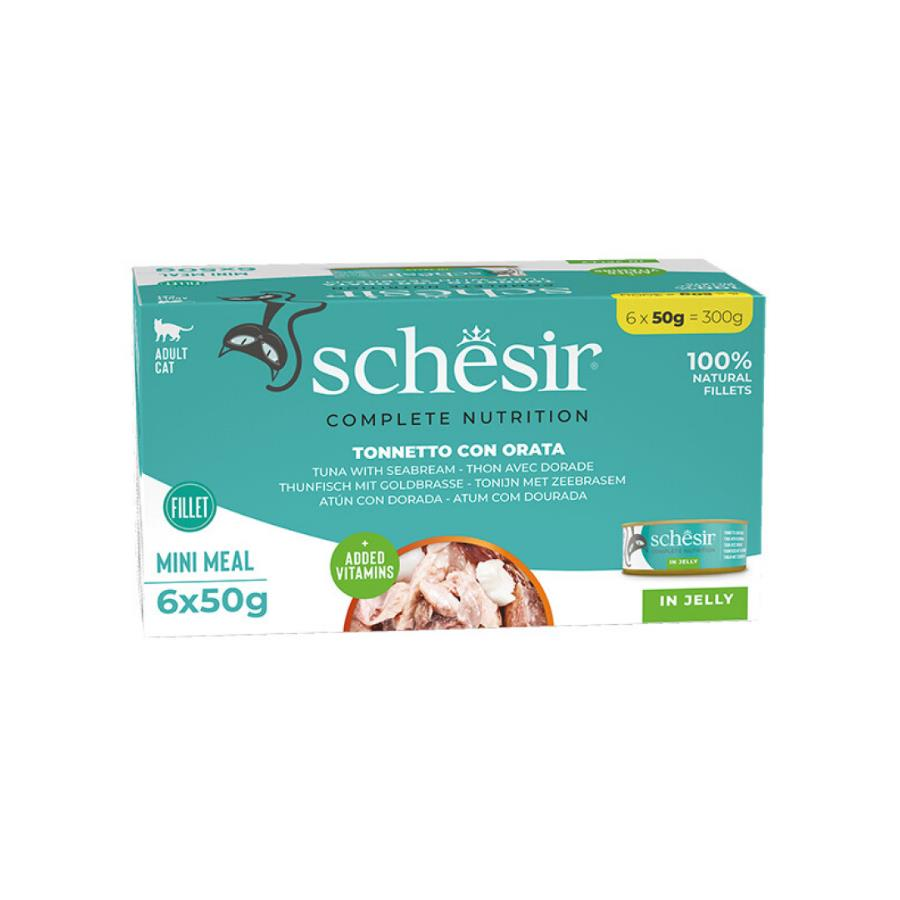 Schesir Tam ve Dengeli Ton Balığı ile Çipuralı Jöle İçinde Kedi Konservesi Multipack 6x50 gr