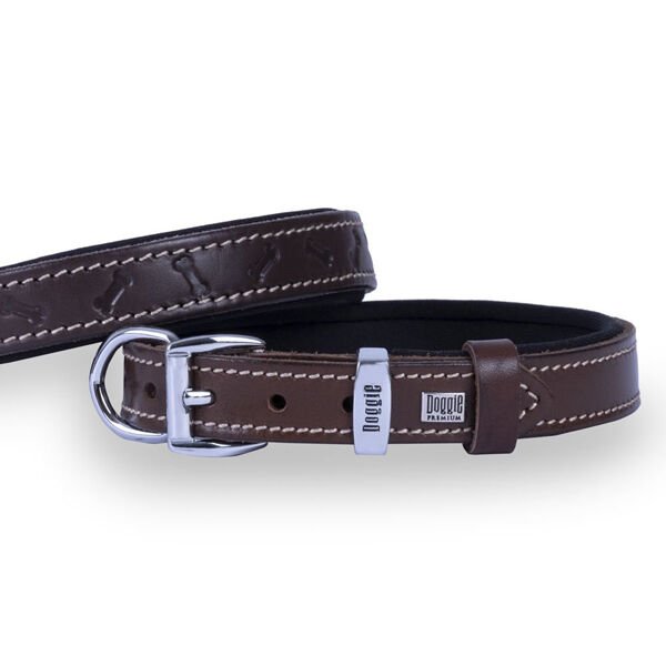 Doggie Comfort Deri Kemik Desenli Köpek Boyun Tasması Small Kahverengi 2x30-35 Cm