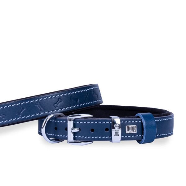 Doggie Comfort Deri Kemik Desenli Köpek Boyun Tasması Small Mavi 2x30-35 Cm