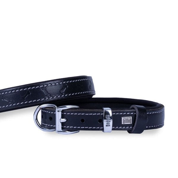 Doggie Comfort Deri Kemik Desenli Köpek Boyun Tasması Medium Siyah 2x35-40 Cm