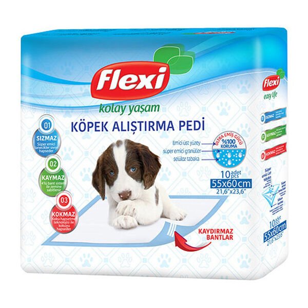 Flexi Kaydırmaz Bantlı Köpek Eğitim Çiş Pedi 10 Adet 55x60 Cm