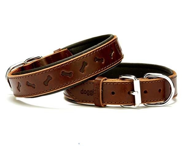 Doggie Comfort Deri Kemik Desenli Köpek Boyun Tasması Medium Kahverengi 3x42-50 Cm