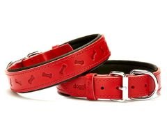 Doggie Comfort Deri Kemik Desenli Köpek Boyun Tasması Medium Kırmızı 3x42-50 Cm