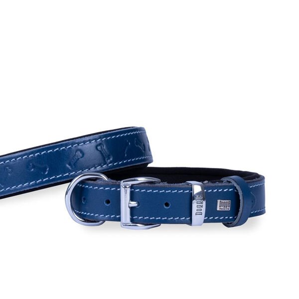 Doggie Comfort Deri Kemik Desenli Köpek Boyun Tasması Medium Mavi 3x42-50 Cm