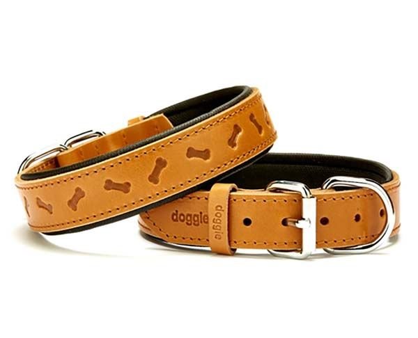 Doggie Comfort Deri Kemik Desenli Köpek Boyun Tasması Medium Camel 3x42-50 Cm