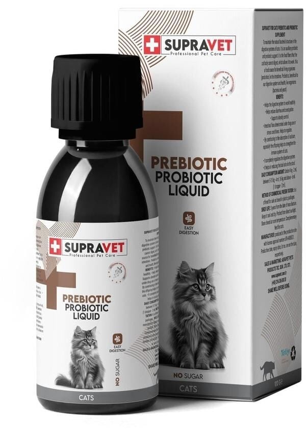 Supravet Probiyotik, Kedi Bağışıklık Güçlendirici Sıvı Probiyotik + Prebiyotik Takviyesi 100 ml