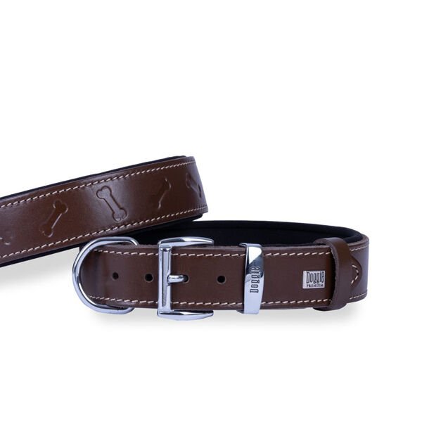 Doggie Comfort Deri Kemik Desenli Köpek Boyun Tasması Large Kahverengi 3.5x52-60 Cm