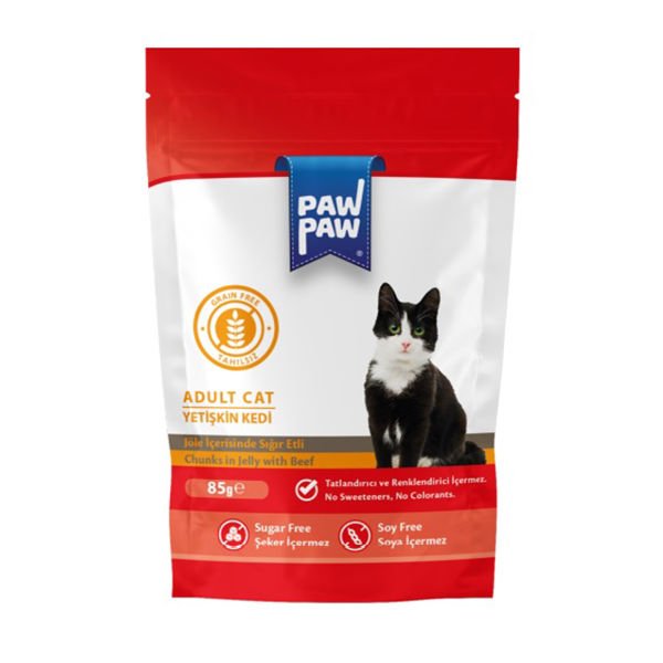 Pawpaw Jöleli Sığır Etli Pouch Yetişkin Konserve Kedi Maması 85 Gr