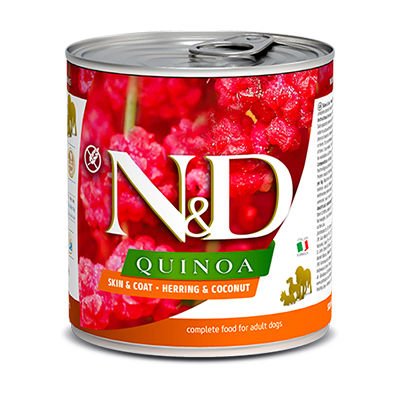 N&D Quinoa Skın Ringa Balığı ve Hindistan Cevizli Köpek Konservesi 285 gr