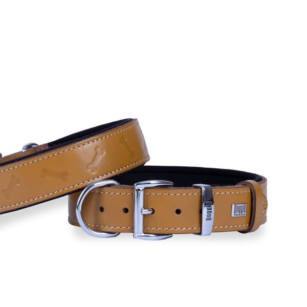Doggie Comfort Deri Kemik Desenli Köpek Boyun Tasması Large Camel 3.5x52-60 Cm