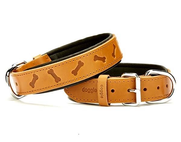 Doggie Comfort Deri Kemik Desenli Köpek Boyun Tasması Large Camel 3.5x52-60 Cm
