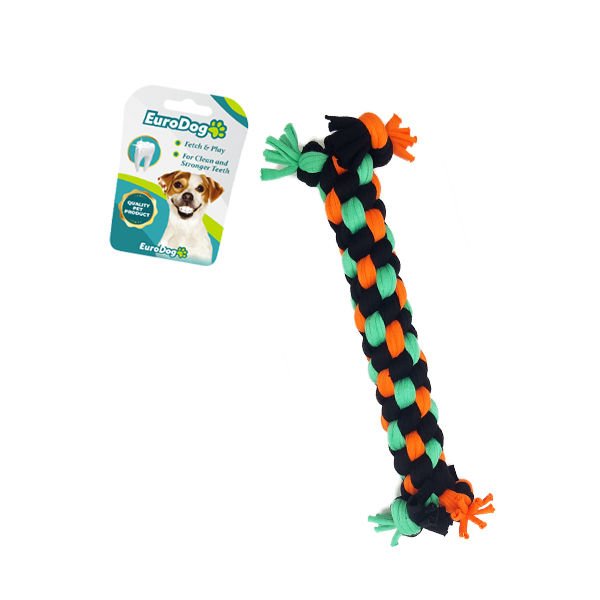 Euro Dog Dumbell Diş İpi Köpek Oyuncağı Siyah/Turuncu/Yeşil 14 Cm