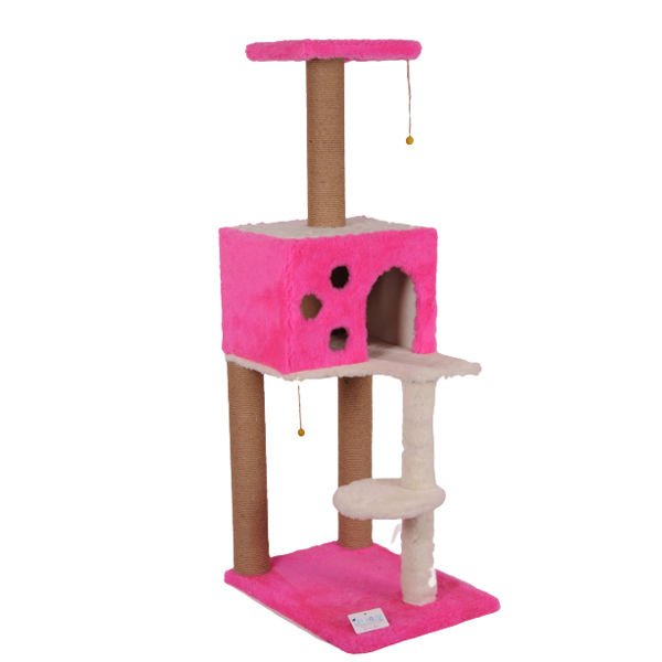 Cat Hause S09 Kare Yuvalı Basamaklı Kedi Tırmalama Evi Pembe 40x55x124 Cm